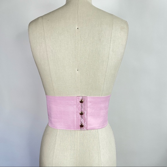 Vintage pink lace Y2K cinch waist underbust lolita corset with Dior ribbon - Picture 5 of 7